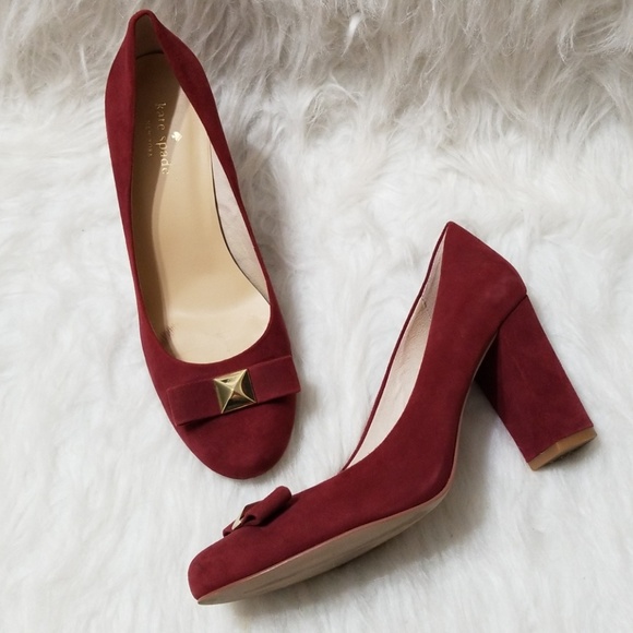 burgundy block heel pumps
